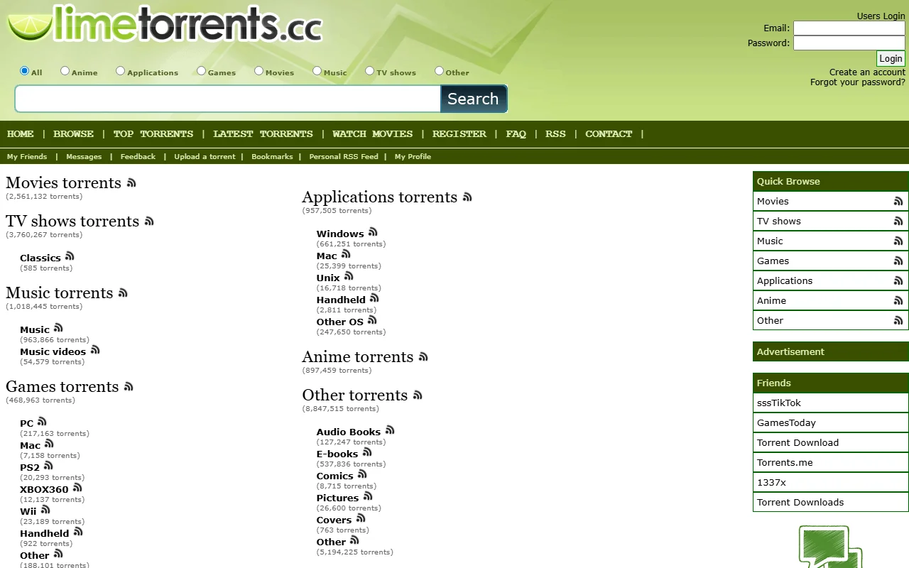 Screenshot of Limetorrents